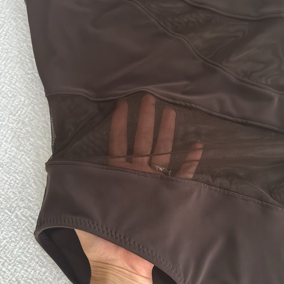 Norma Kamali Snake Mesh One-Shoulder Swimsuit,Chocolate/Chocolate Mesh, L, $245 - Picture 8 of 11